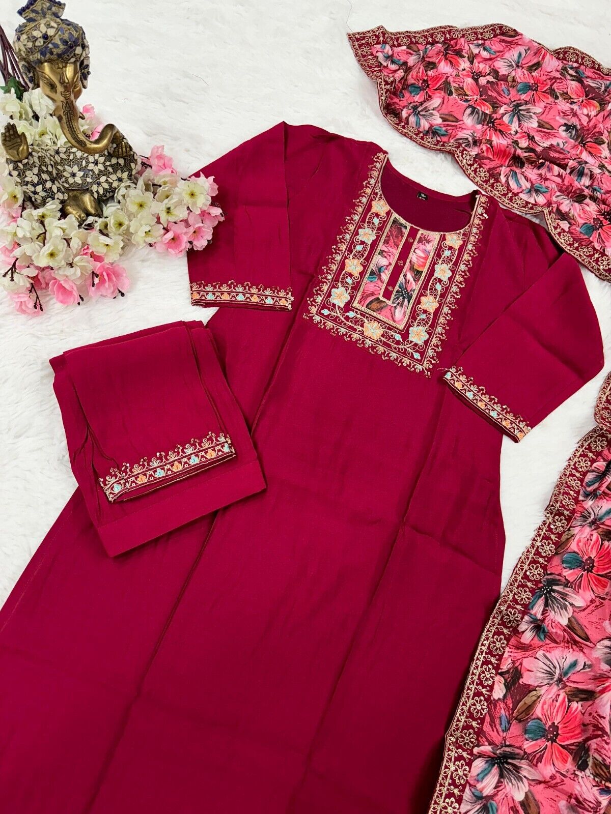 Women straight suit Elegant Viscose Silk Salwar Kameez Set readymade suit