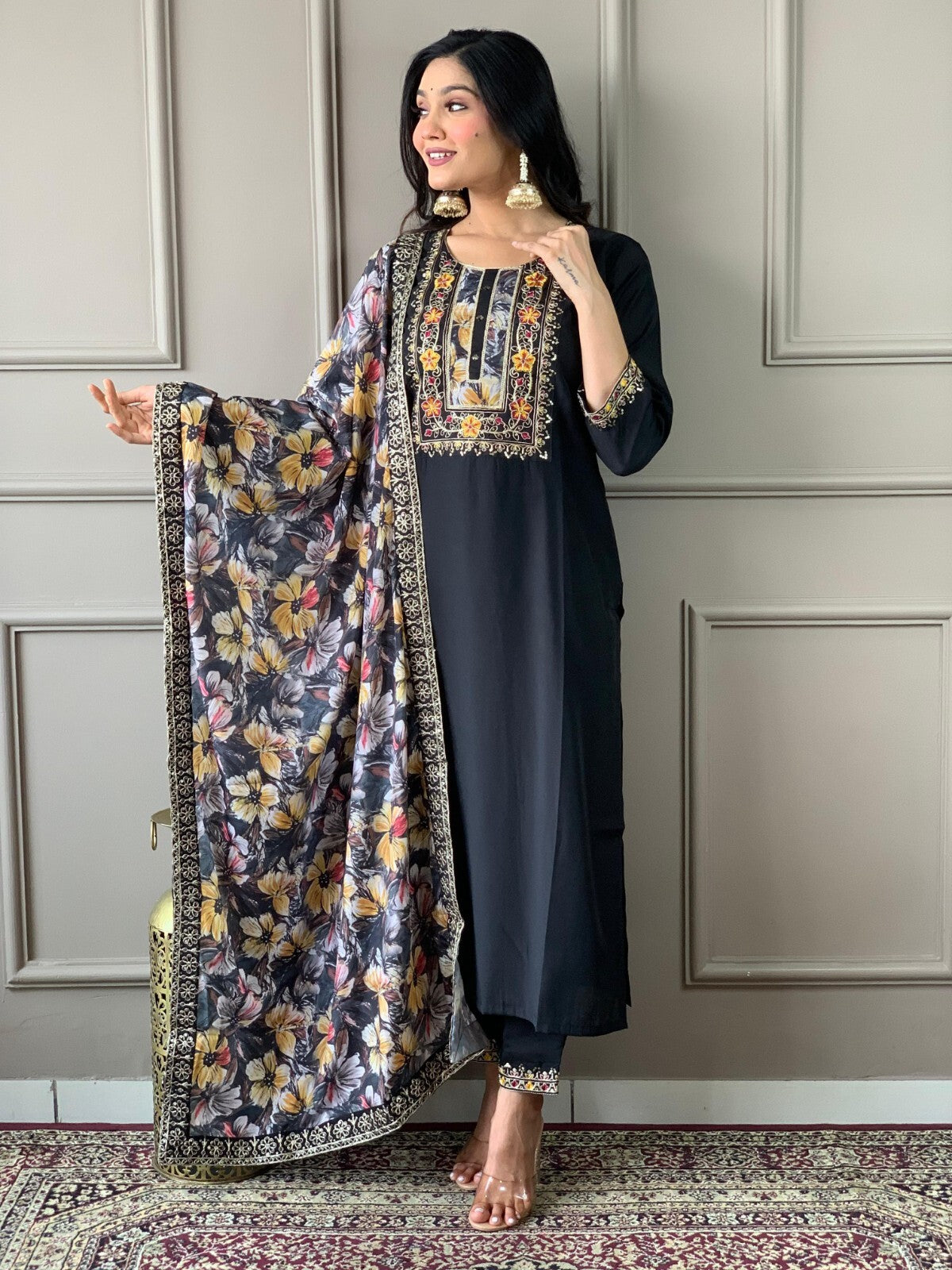 Women straight suit Elegant Viscose Silk Salwar Kameez Set readymade suit