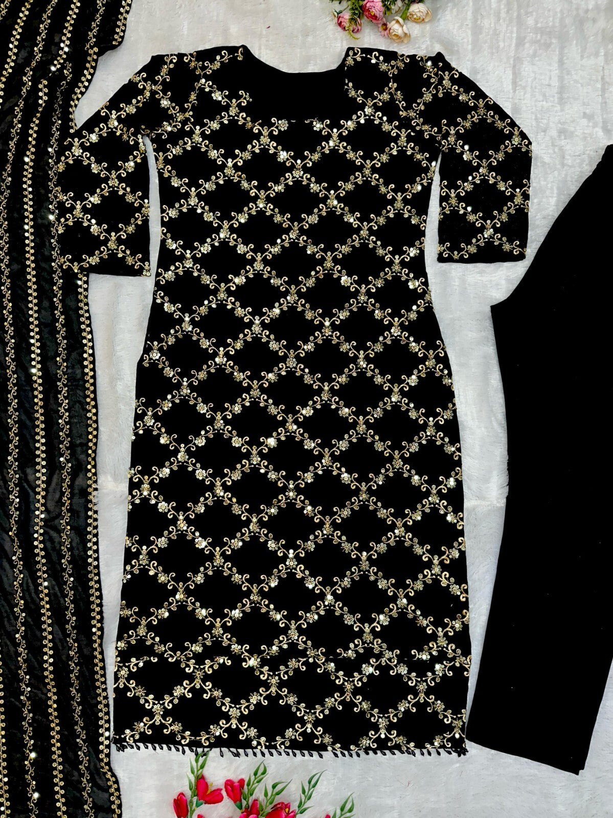 Designer Black Georgette Salwar Kameez Ready-to-Wear Embroidered Suit