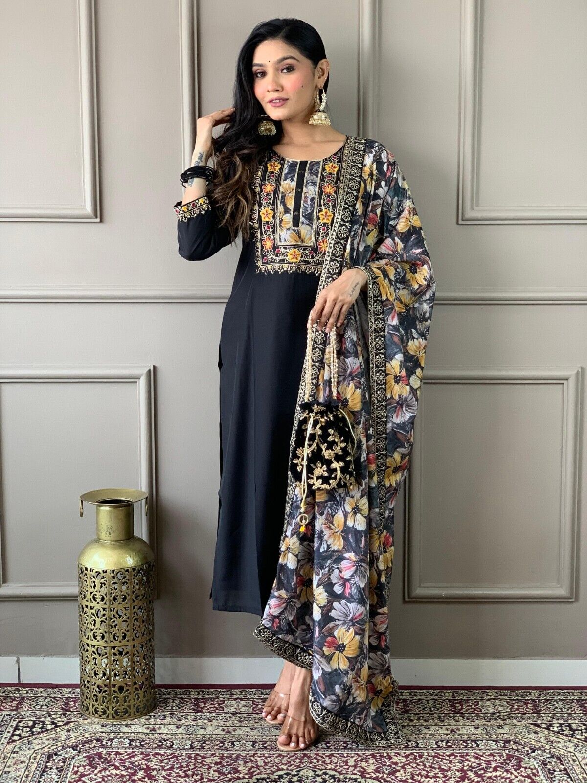 Women straight suit Elegant Viscose Silk Salwar Kameez Set readymade suit