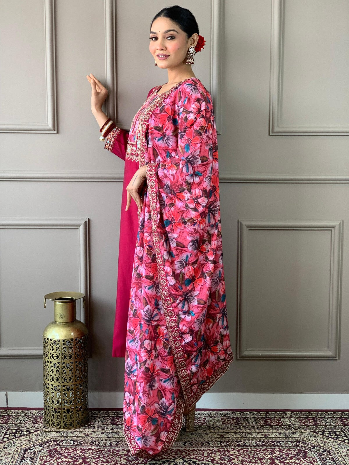 Women straight suit Elegant Viscose Silk Salwar Kameez Set readymade suit