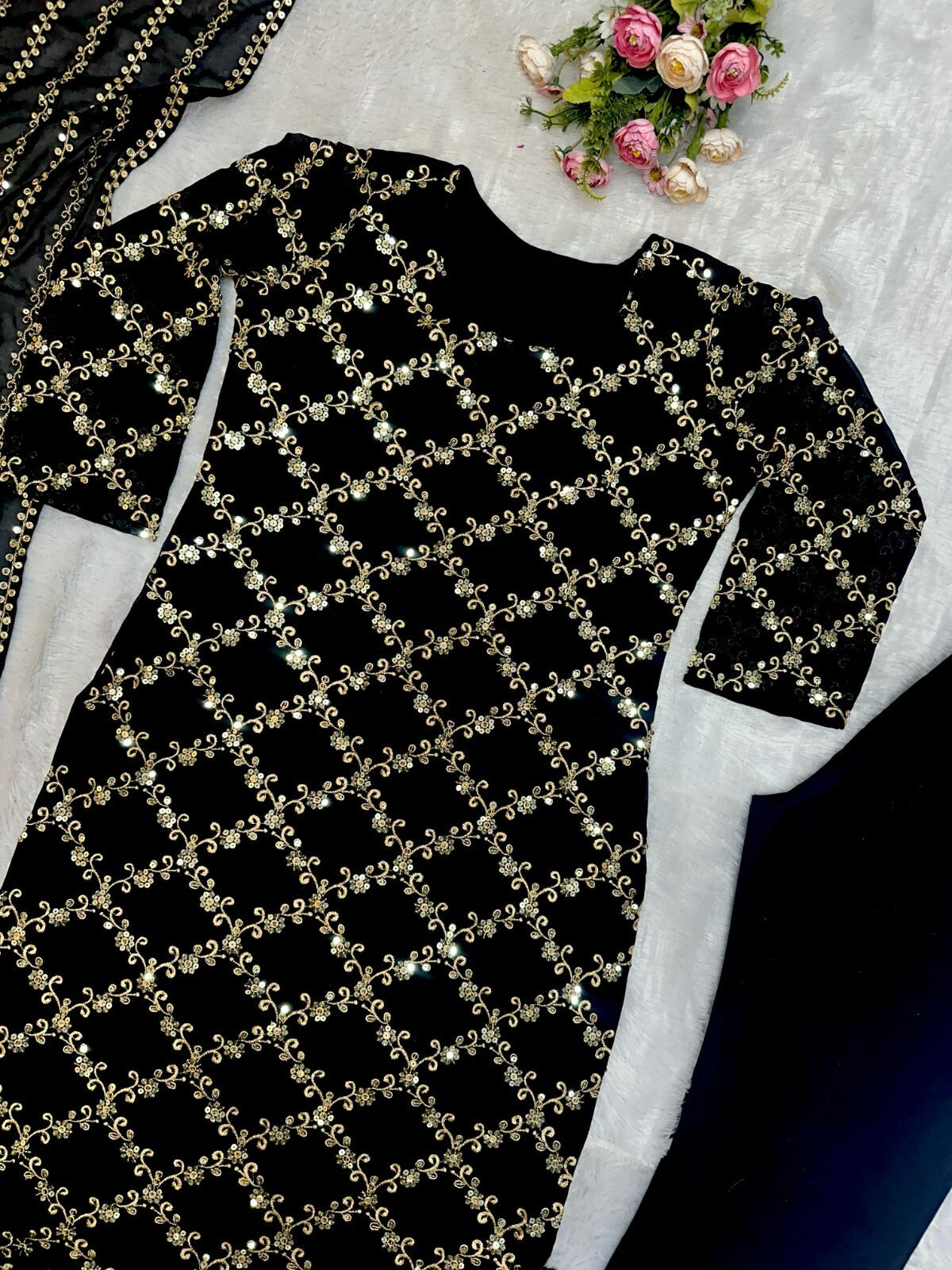 Designer Black Georgette Salwar Kameez Ready-to-Wear Embroidered Suit