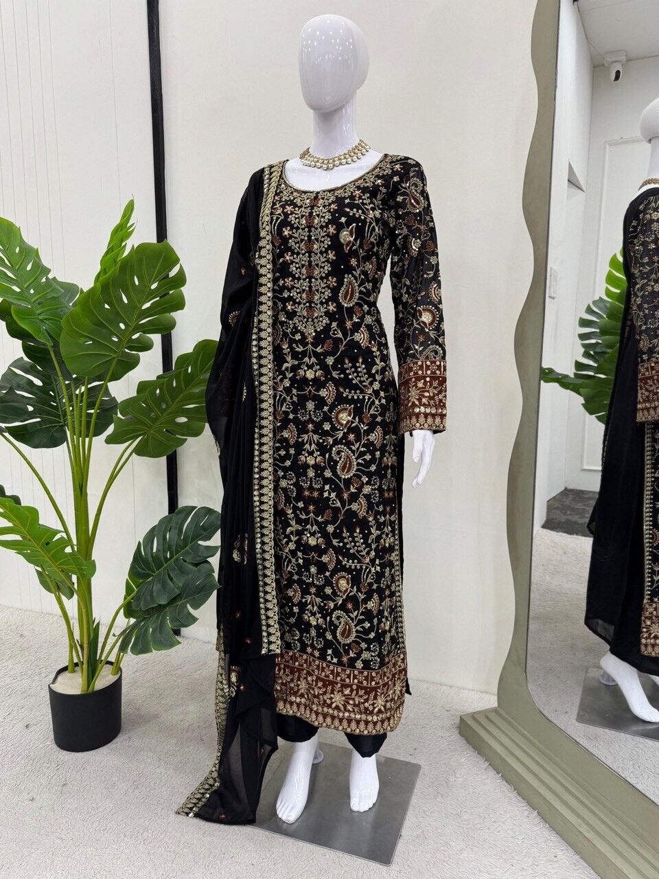 Indian Azrakh Women Kurta Black Designer Dress Ethnic Top Bollywood Gown Dress