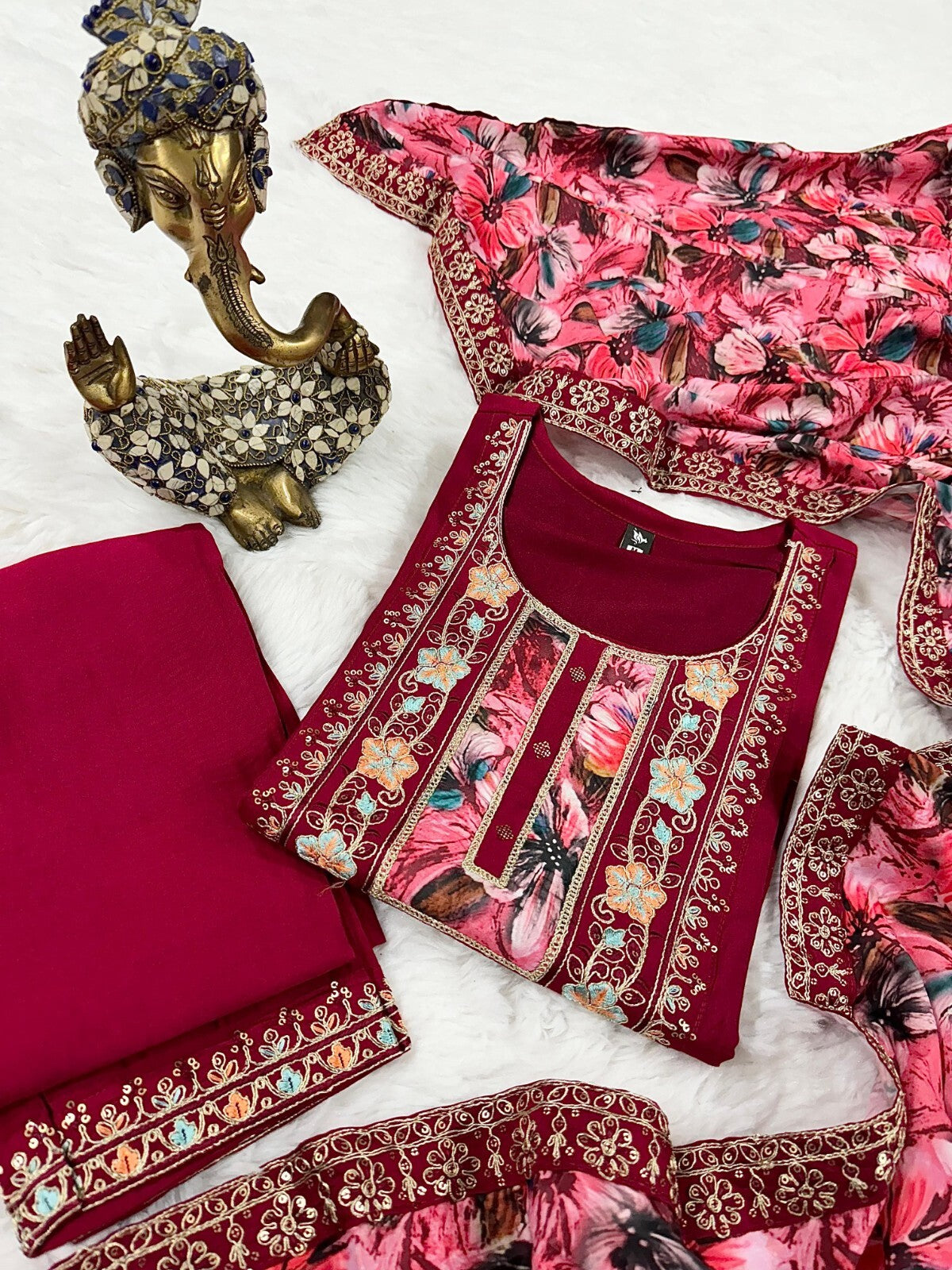 Women straight suit Elegant Viscose Silk Salwar Kameez Set readymade suit