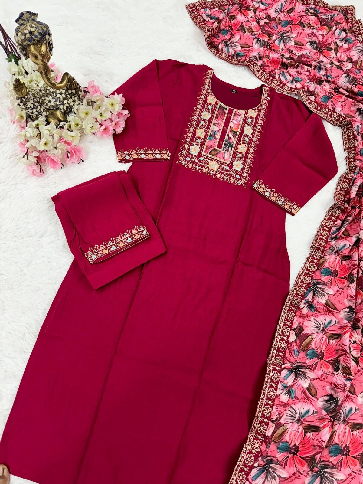 Women straight suit Elegant Viscose Silk Salwar Kameez Set readymade suit