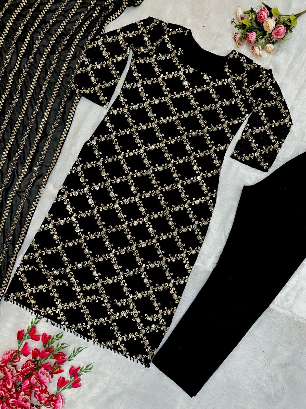 Designer Black Georgette Salwar Kameez Ready-to-Wear Embroidered Suit