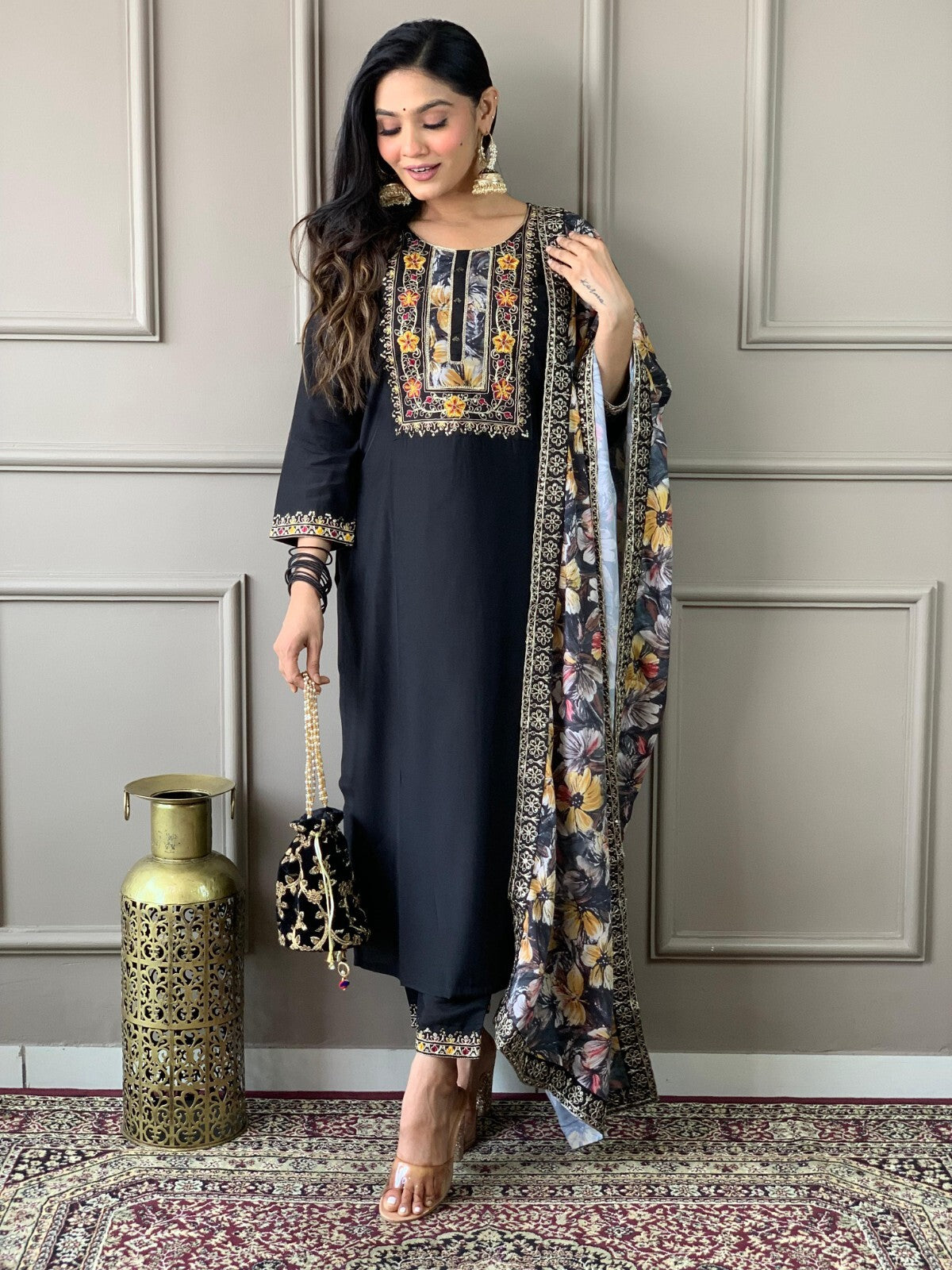 Women straight suit Elegant Viscose Silk Salwar Kameez Set readymade suit