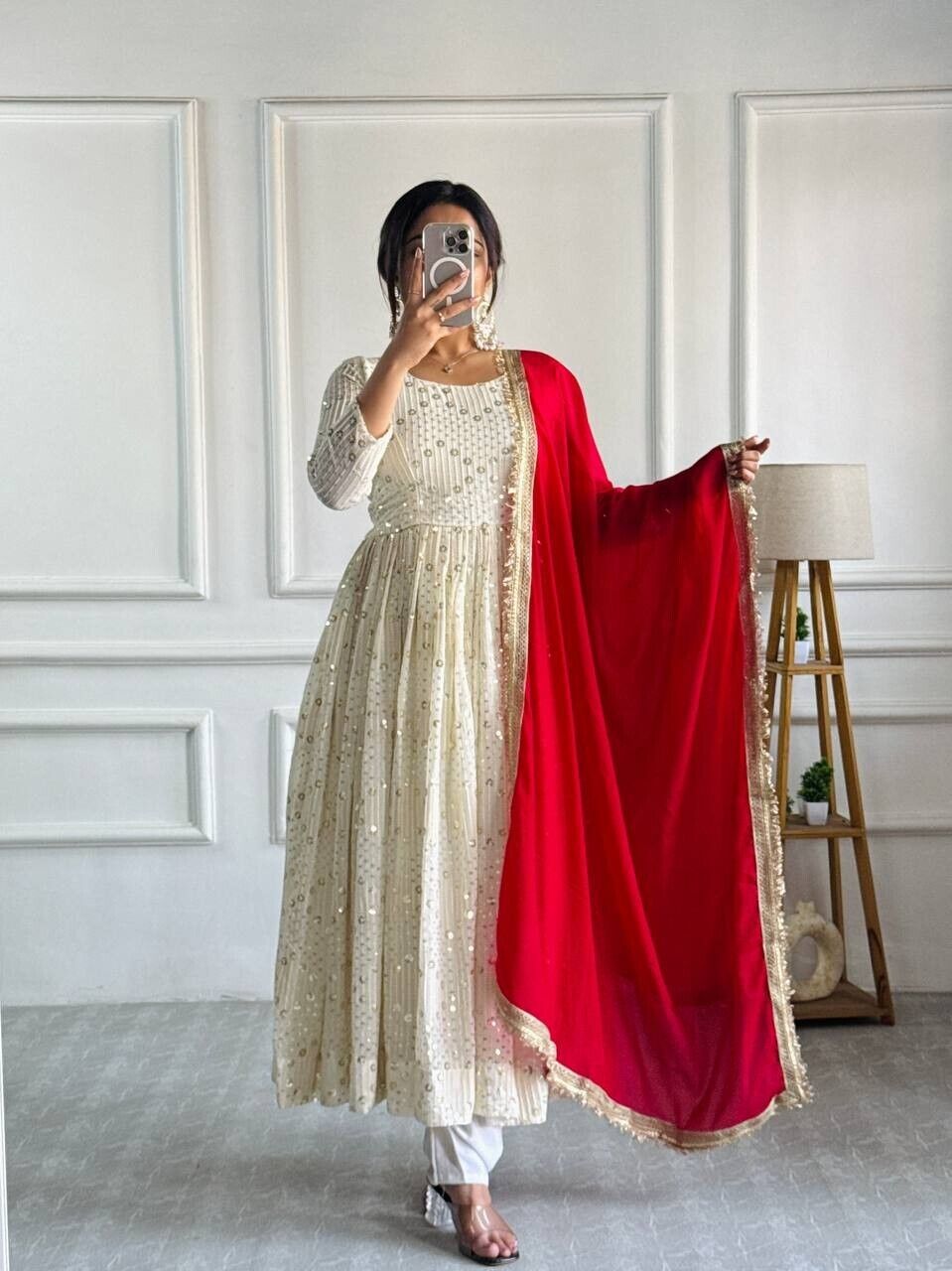 Silk Indian Pakistani Anarkali Gown Set – Party Wear with Dupatta (Ready-Made)