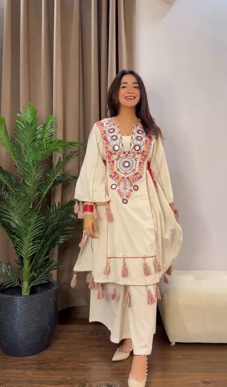 Pure Khadi Cotton Sequence work Indian Anarkali Gown co-ord Set – Party Wear (Ready-Made)