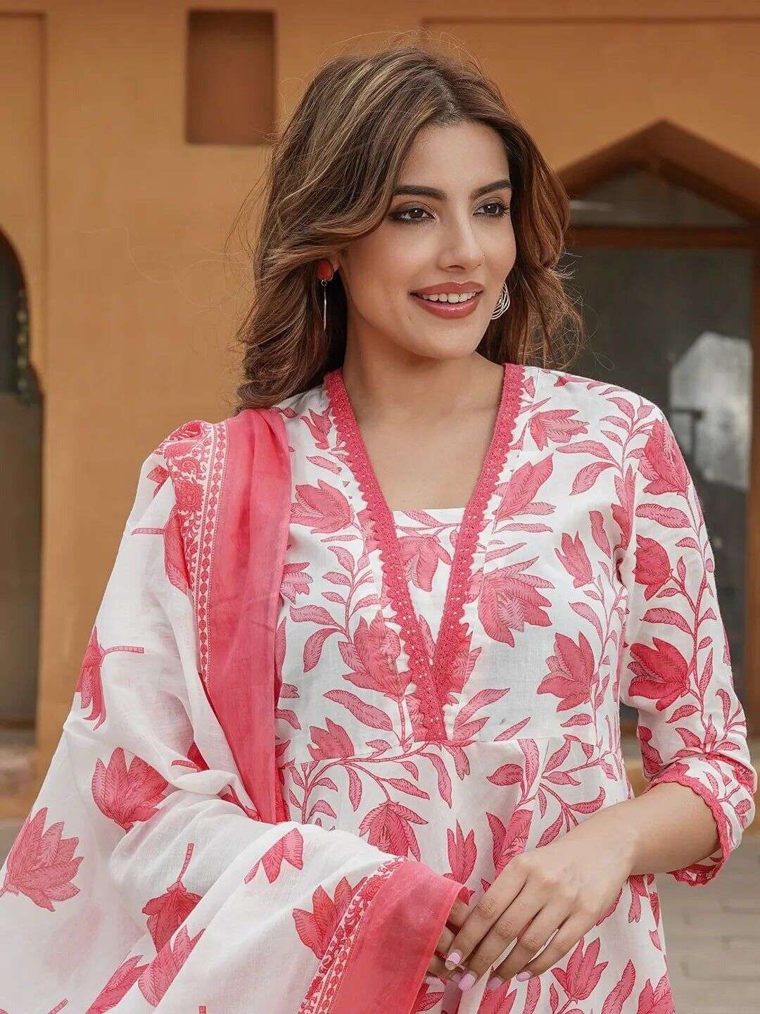 Cotton Pink Flared A-line suit Women, Readymade salwar kameez  suit Kurta