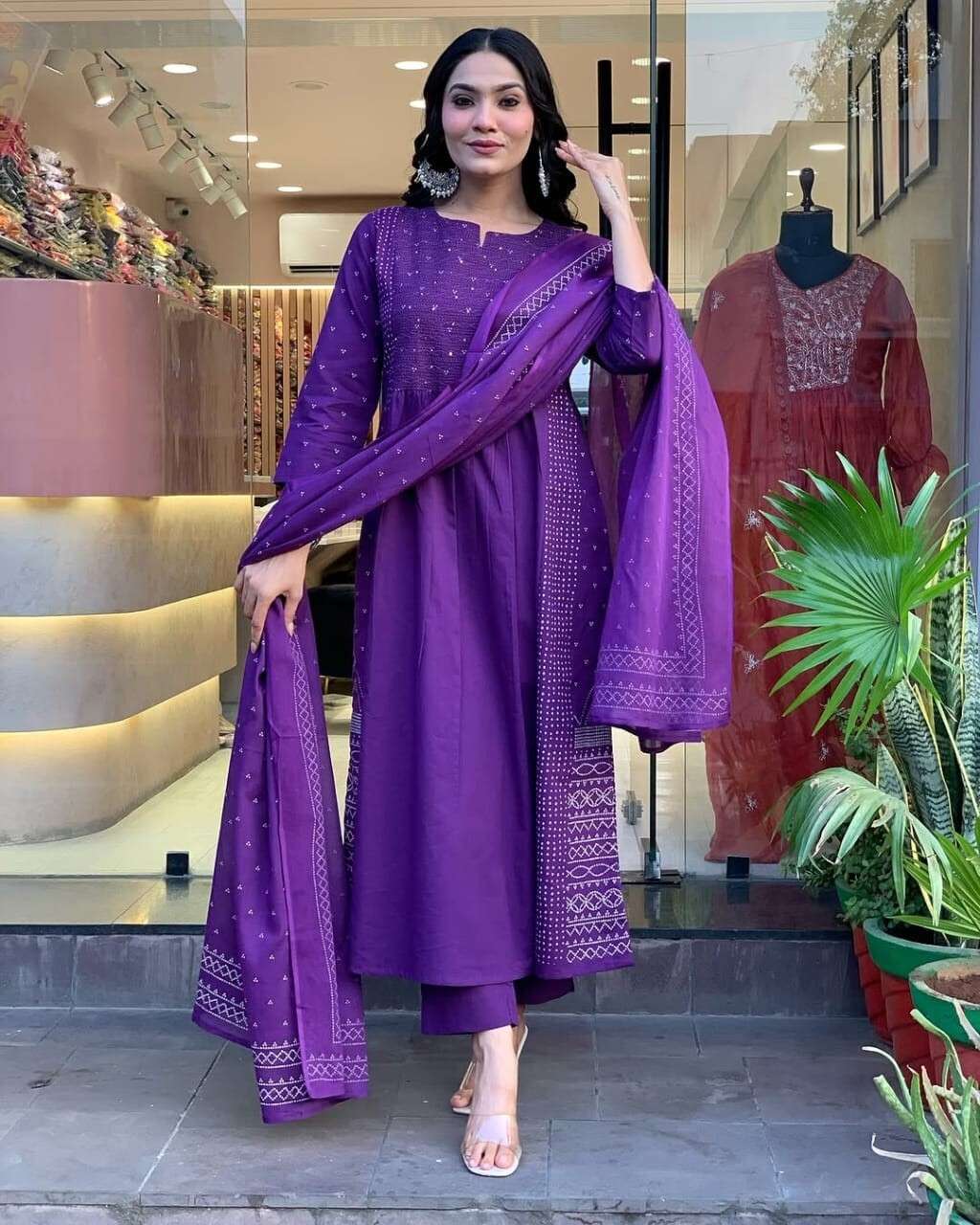 Cotton Indian Designer Bollywood Party Wear Anarkali Flared Gown duppatta