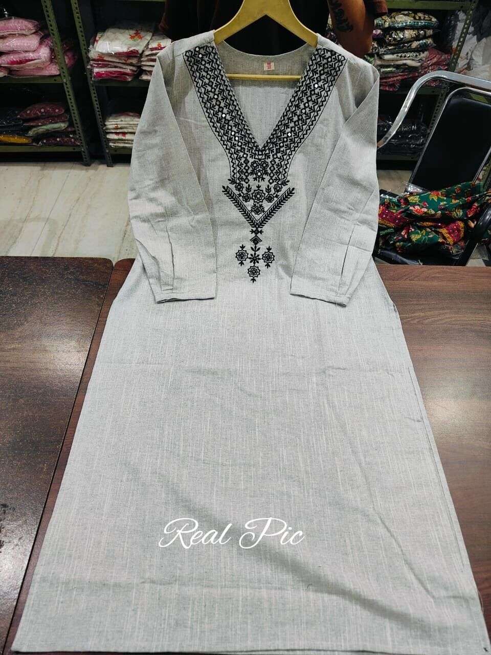 2 pcs Beautiful Partywear Khadi Cotton Salwar Suit Indian Women Kurti Pant Set