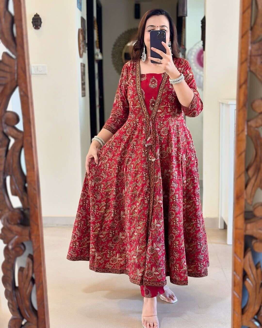 Cotton Women Anarkali Kurta Gown Pant Set Designer Salwar Kameez Readymade Suit