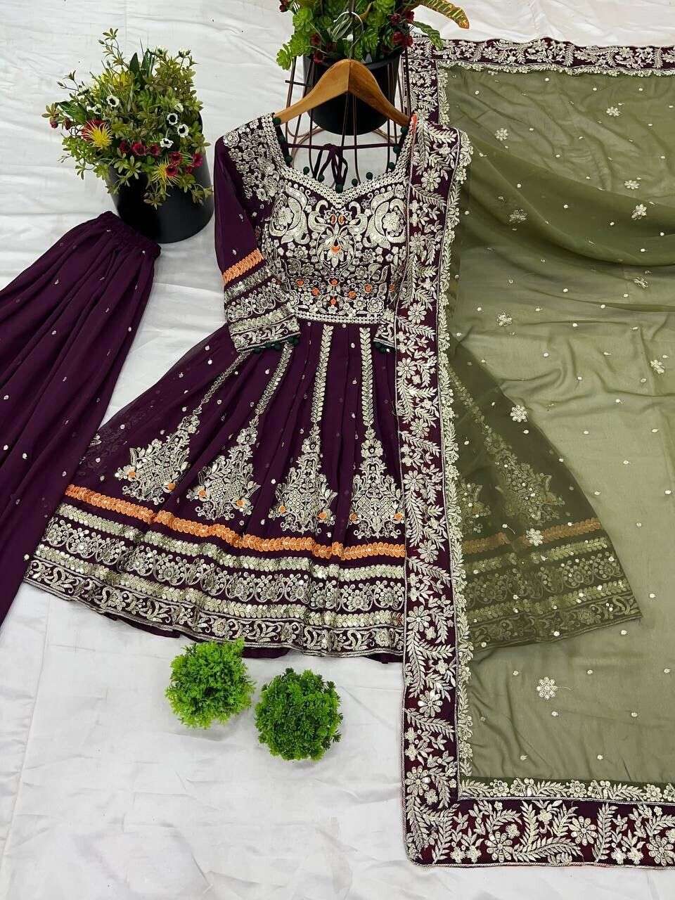 Embroidered Faux Georgette Salwar Kameez with Sharara & Dupatta - Ready to Wear