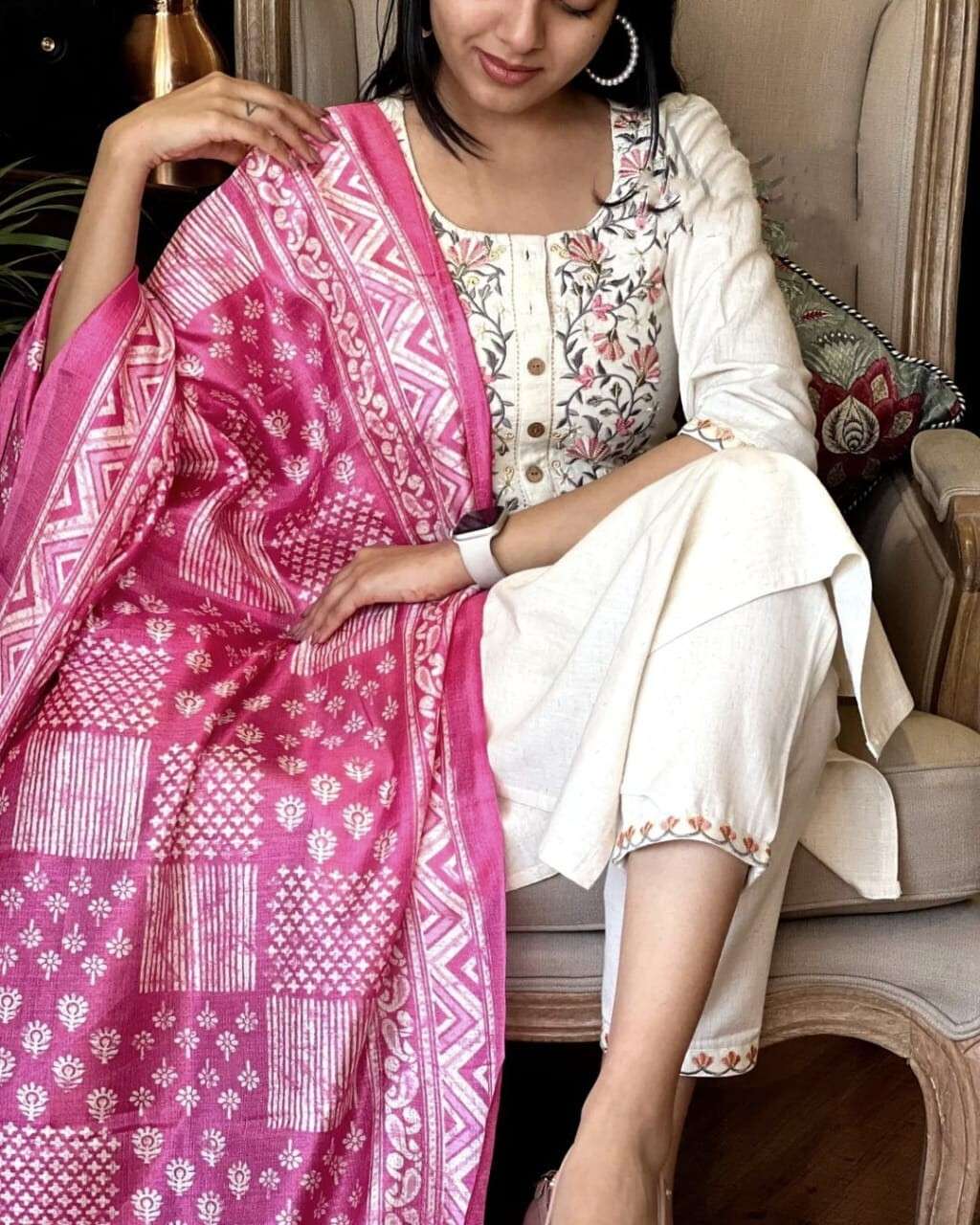 Cotton  Salwar  Kameez Suit Kurti Women Tunic Kurta Pant Dupatta Set Dress