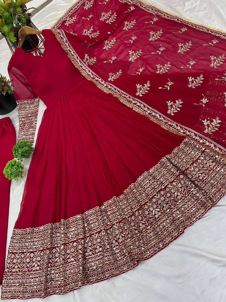 Georgette Pakistani Flared Anarkali full length gown Designer Wedding Party Wear