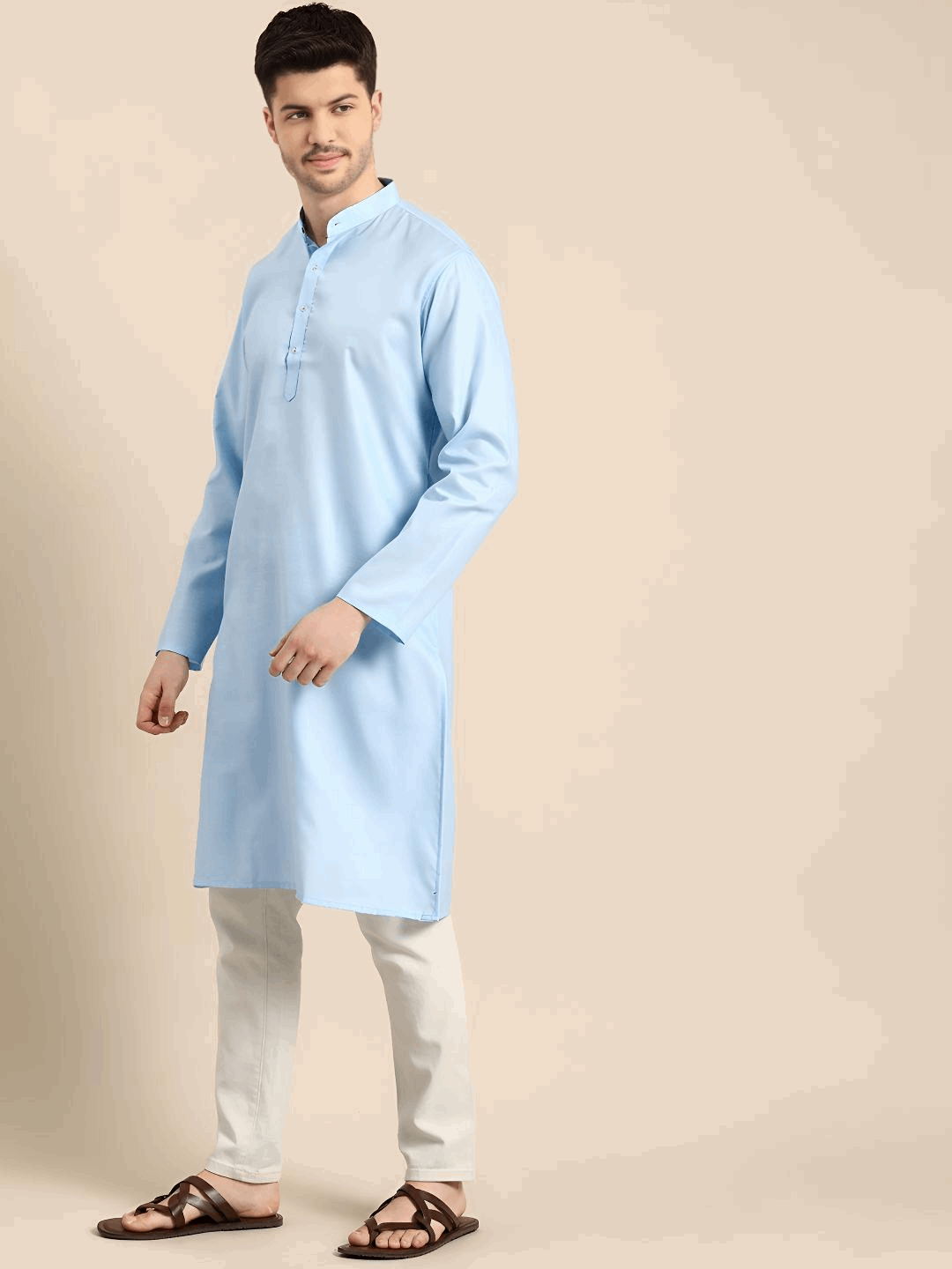Party Wear Long  Cotton Pakistani Men’s  Shirt Kurta Pajama Pooja Kurta Sky Blue