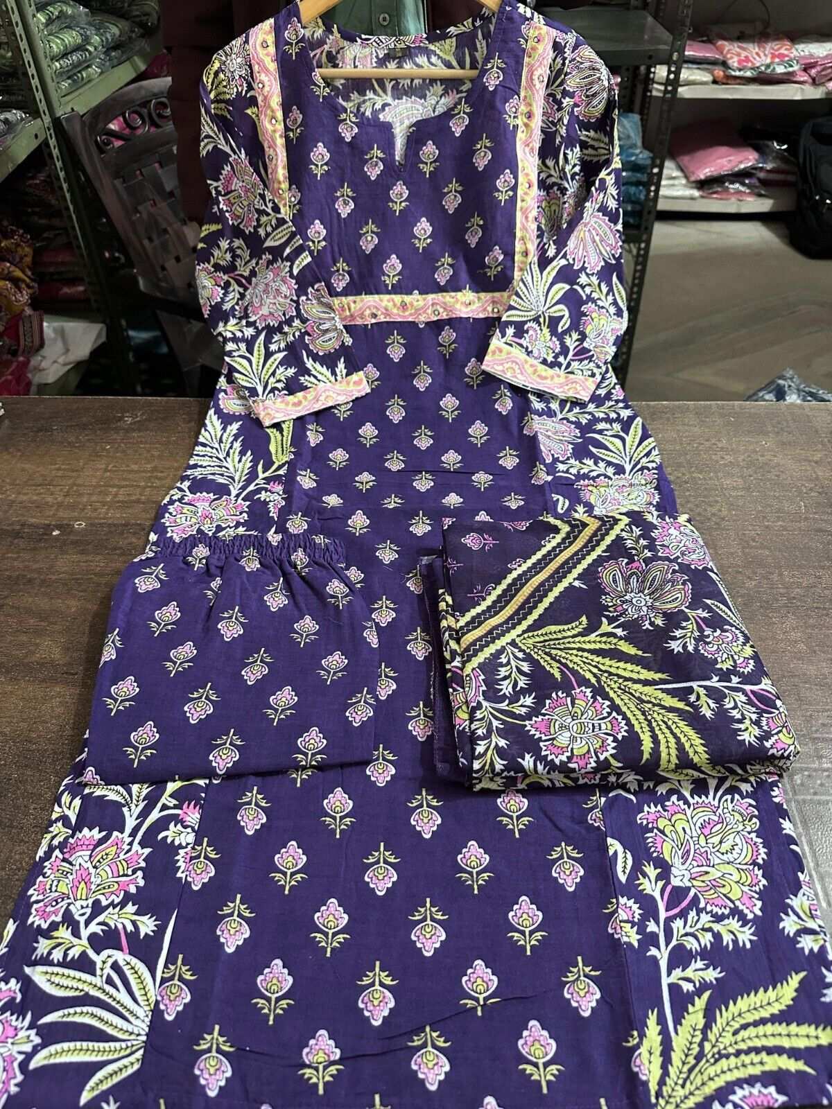 Embroided Floral Printed kurta Salwar Kameez Suit Set Indian Fabric Cotton 60