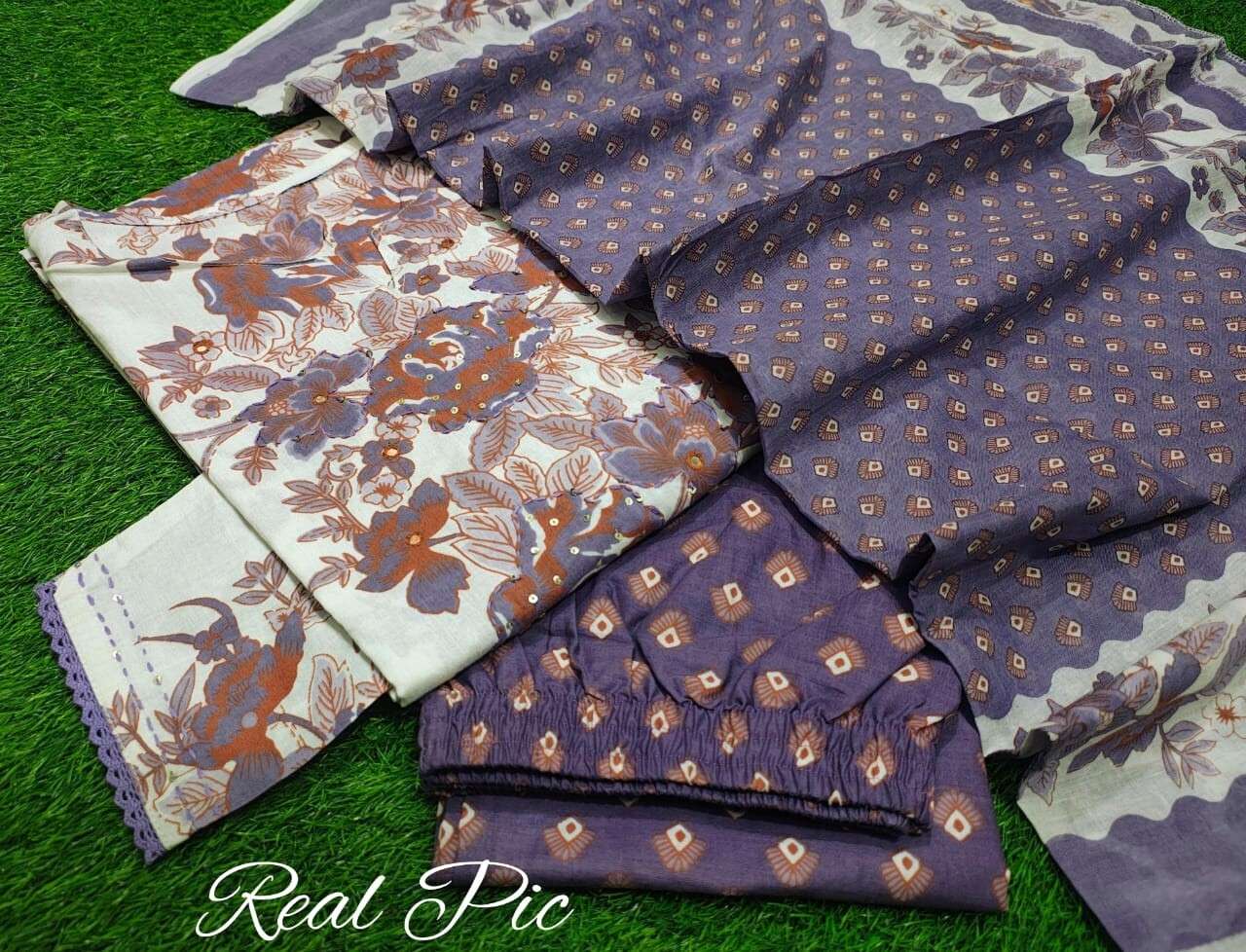 3 pcs Pure Cotton Women Salwar Kameez Suit Indian Fabric Kurti Pant Dupatta