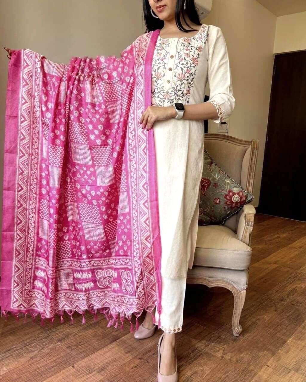 Cotton  Salwar  Kameez Suit Kurti Women Tunic Kurta Pant Dupatta Set Dress