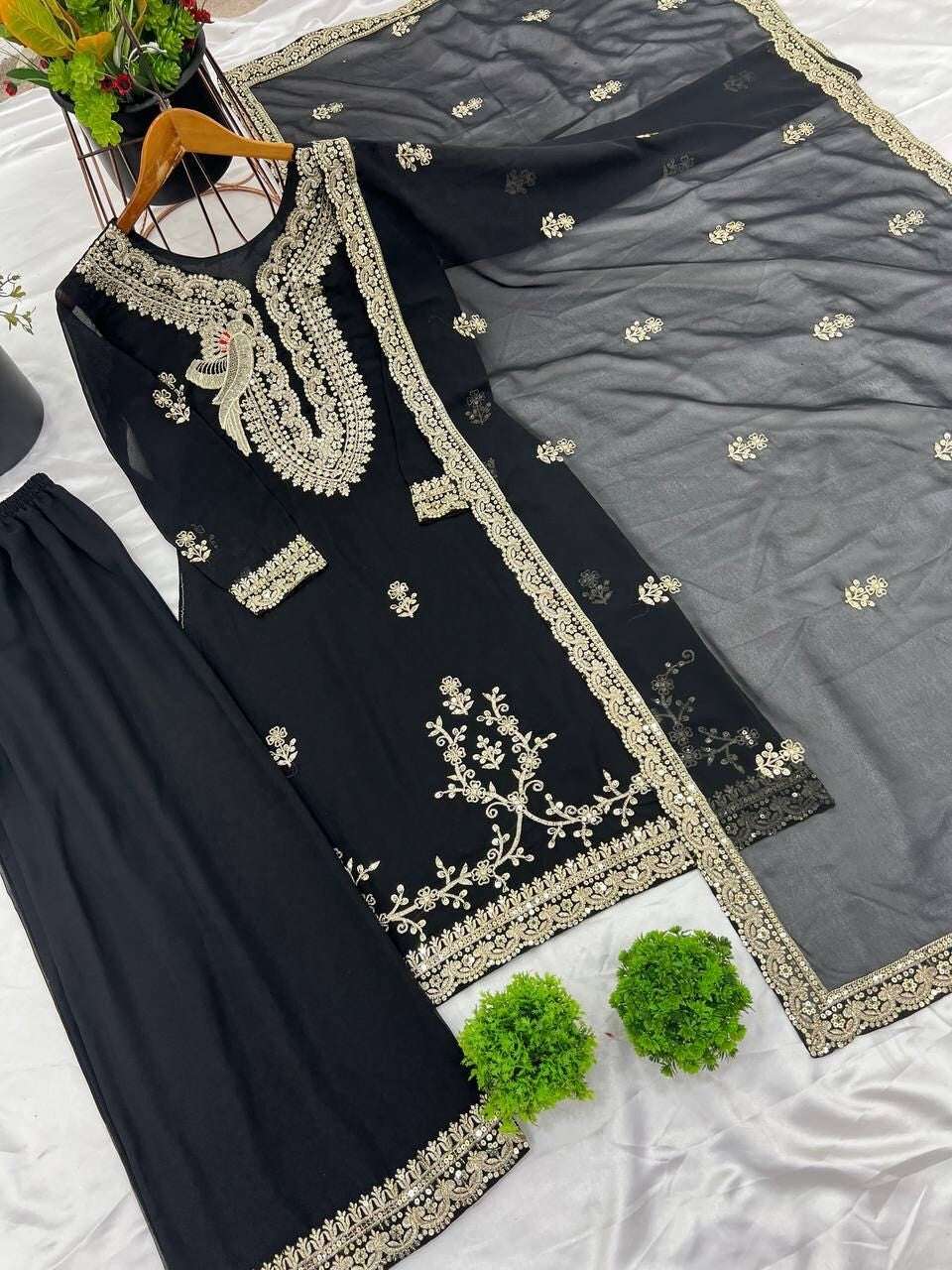 Fully Sttitched Sharara Suit Designer Embroidered Dress Georgette Palazzo S -2x