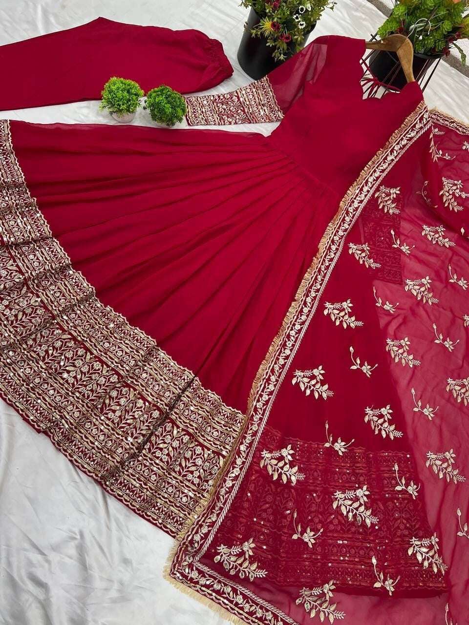 Georgette Pakistani Flared Anarkali full length gown Designer Wedding Party Wear