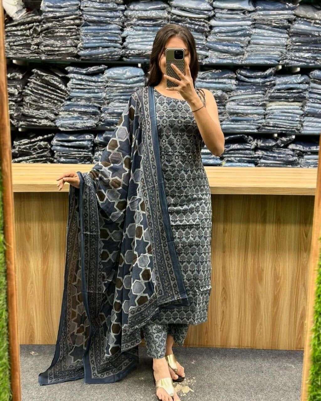 Ajrakh Salwar kameej cotton Straight Kurta Pant & Suit Women Partywear  Suit