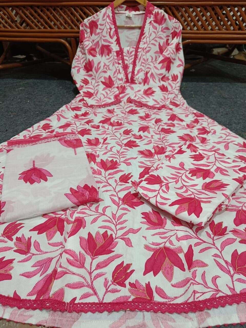 Cotton Pink Flared A-line suit Women, Readymade salwar kameez  suit Kurta
