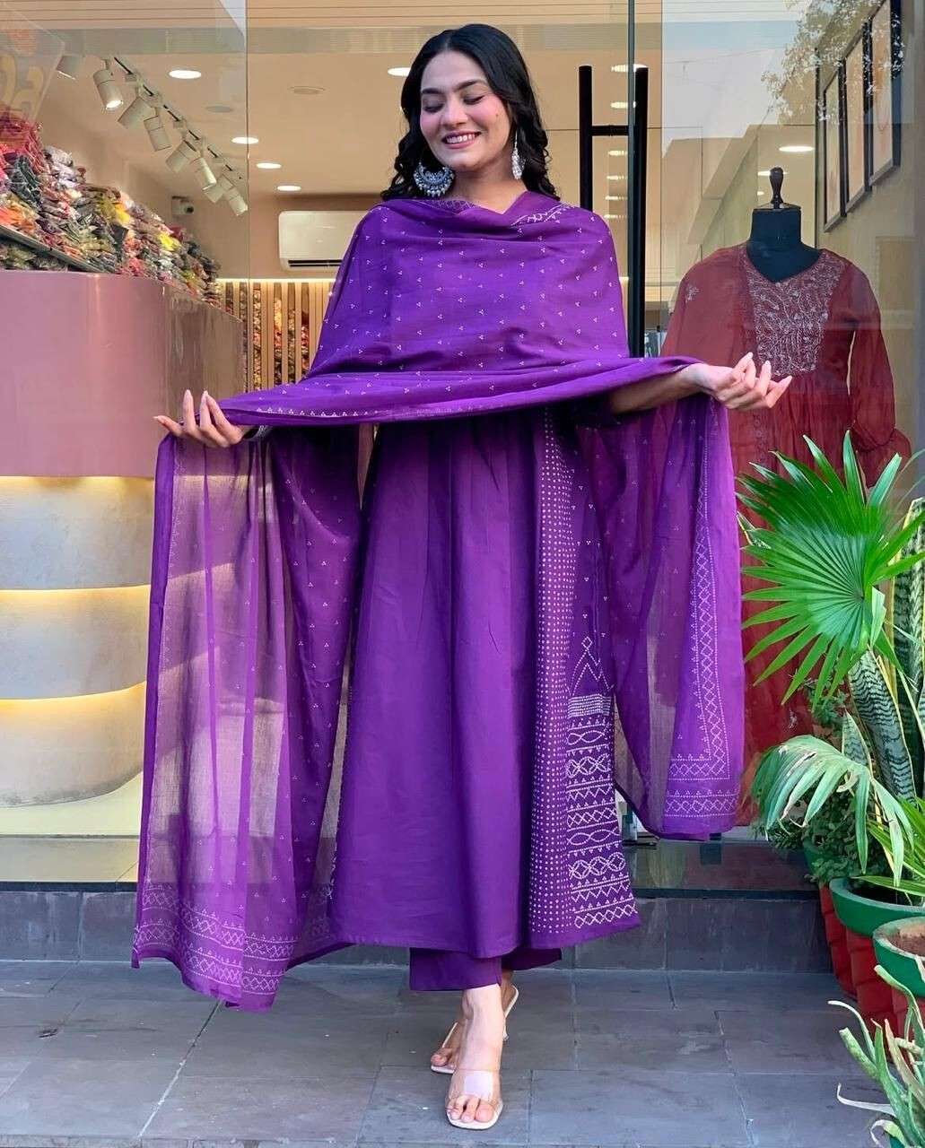 Women Anarkali Gown With Pant Sets Indian Designer Salwar Kameez Readymade Suit