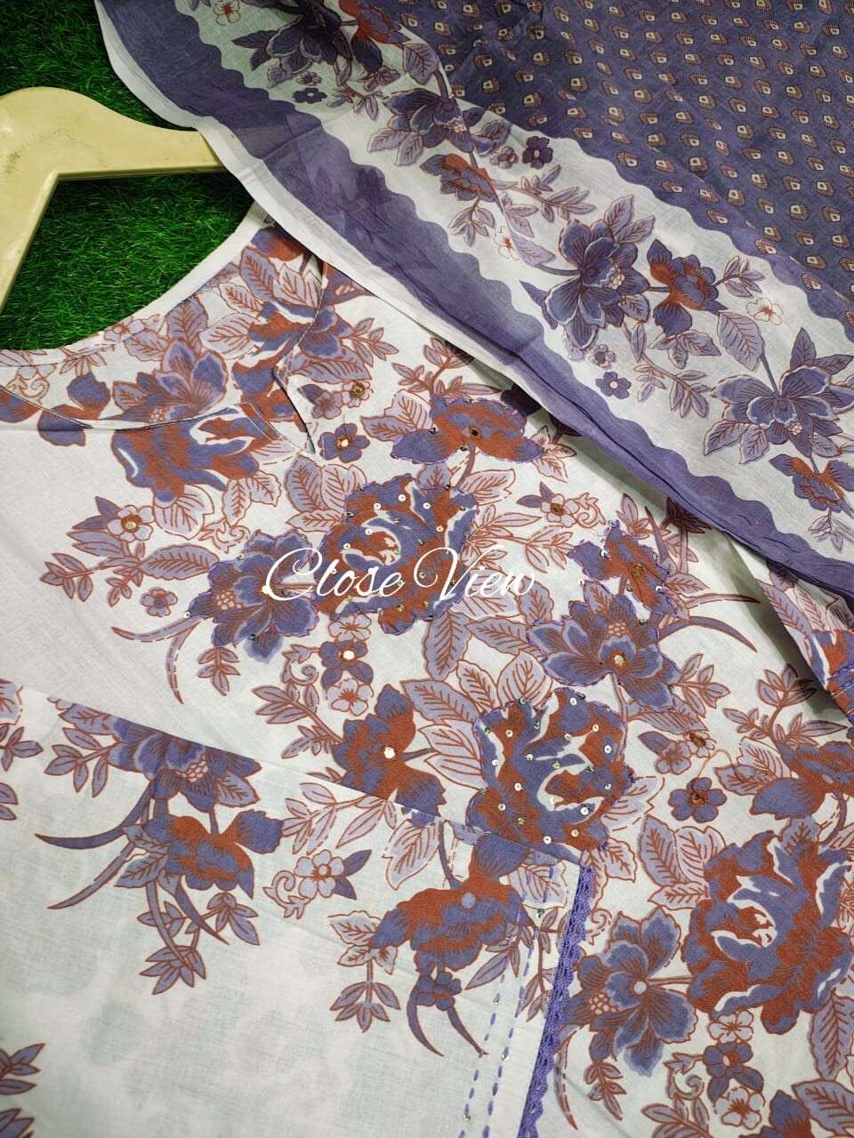 3 pcs Pure Cotton Women Salwar Kameez Suit Indian Fabric Kurti Pant Dupatta
