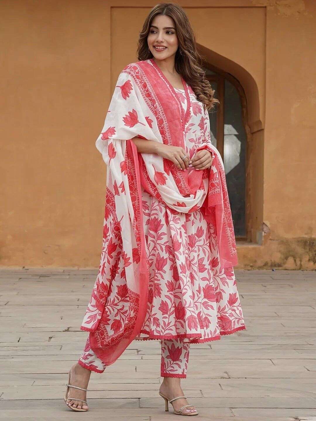 Cotton Pink Flared A-line suit Women, Readymade salwar kameez  suit Kurta