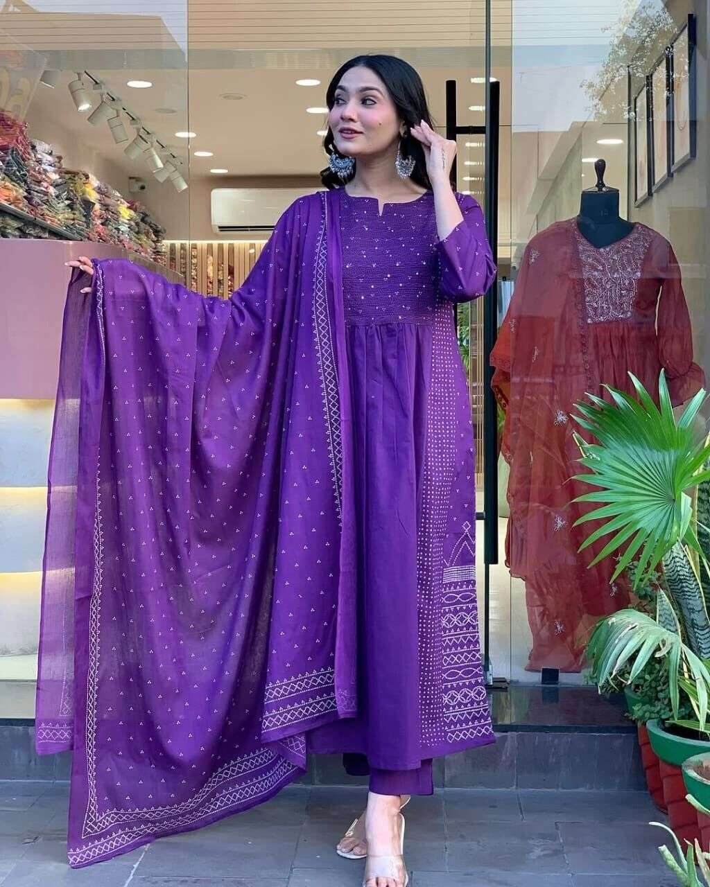 Cotton Indian Designer Bollywood Party Wear Anarkali Flared Gown duppatta