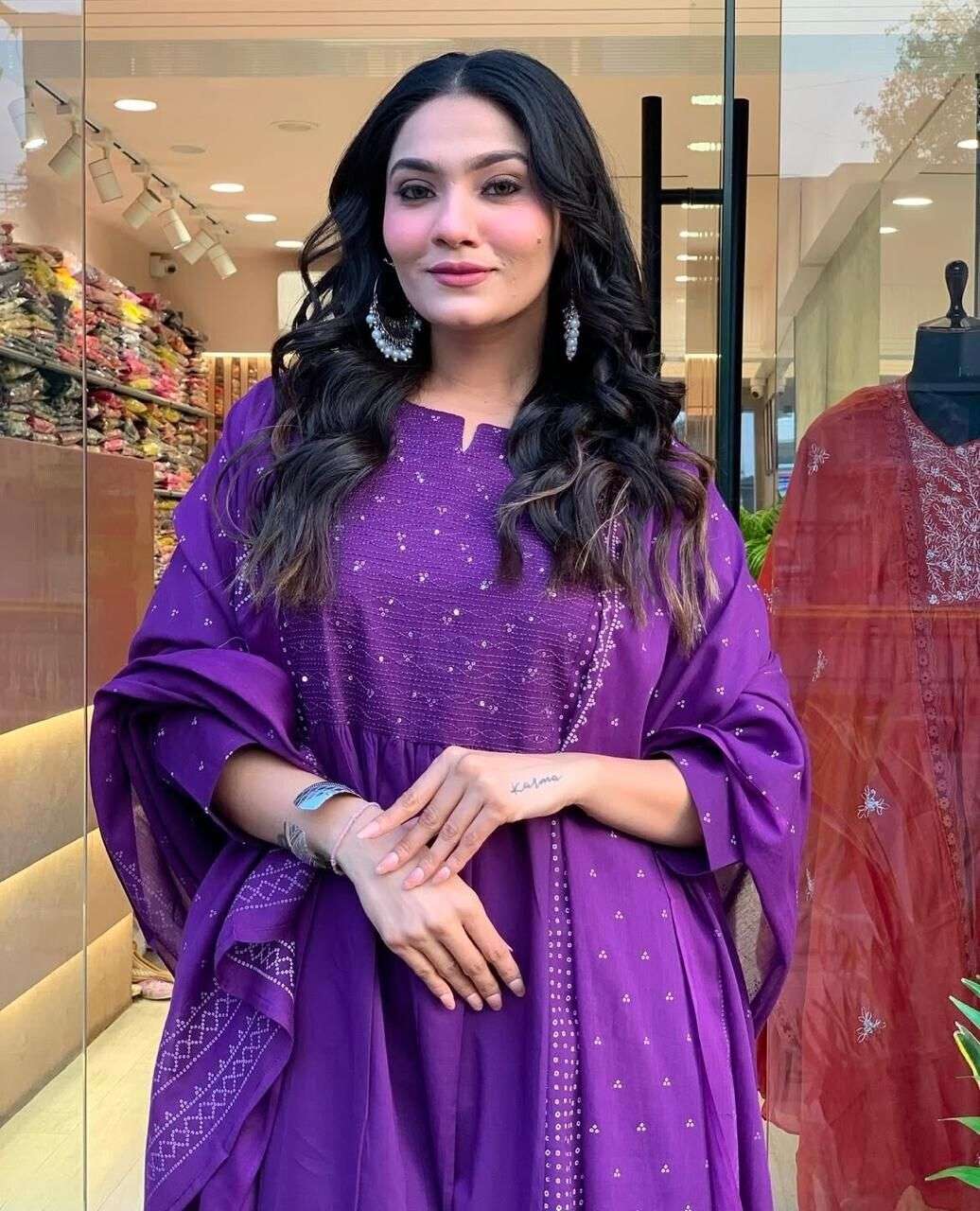 Women Anarkali Gown With Pant Sets Indian Designer Salwar Kameez Readymade Suit