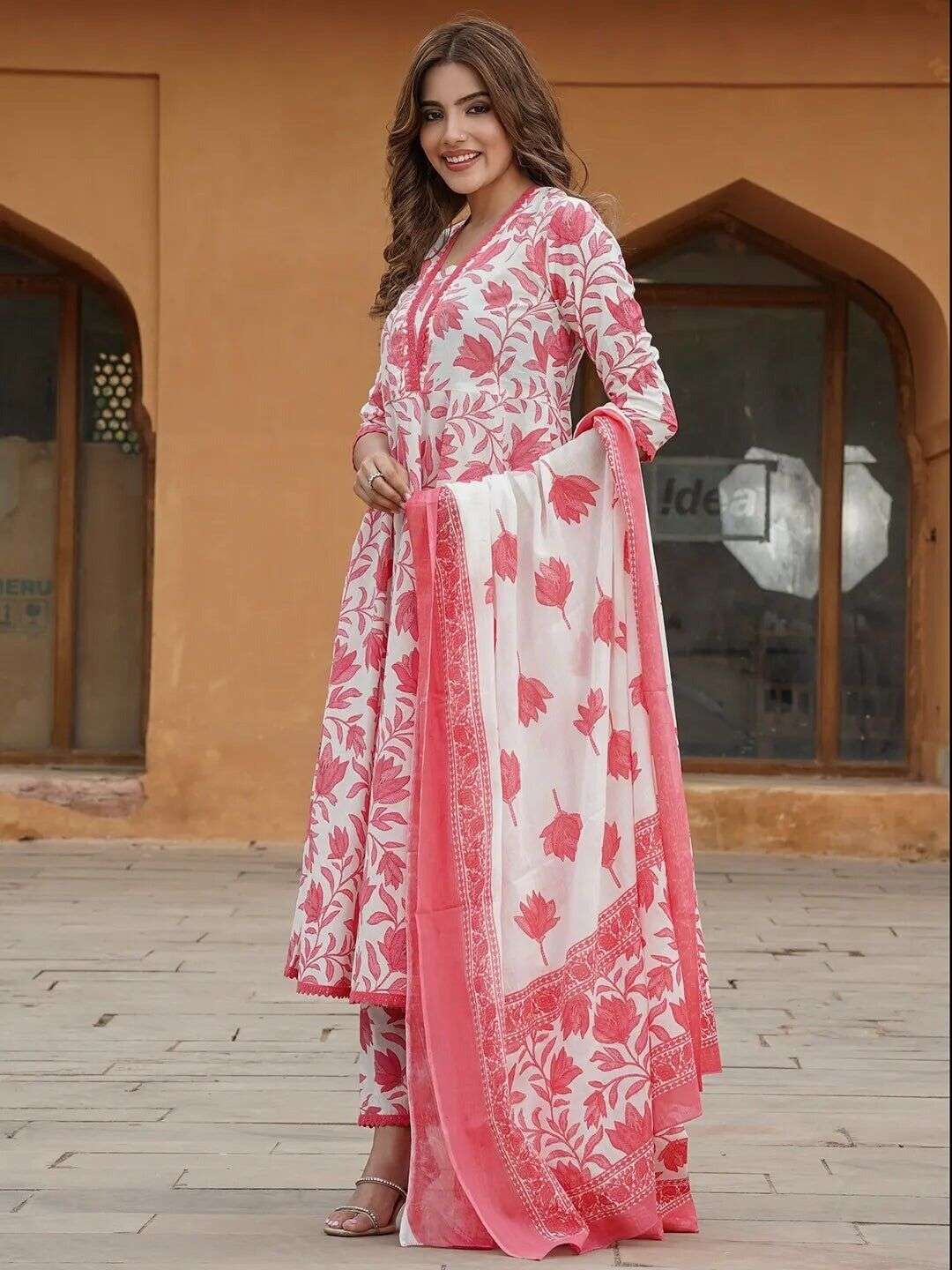 Cotton Pink Flared A-line suit Women, Readymade salwar kameez  suit Kurta