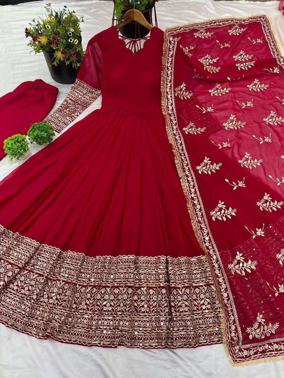 Georgette Pakistani Flared Anarkali full length gown Designer Wedding Party Wear