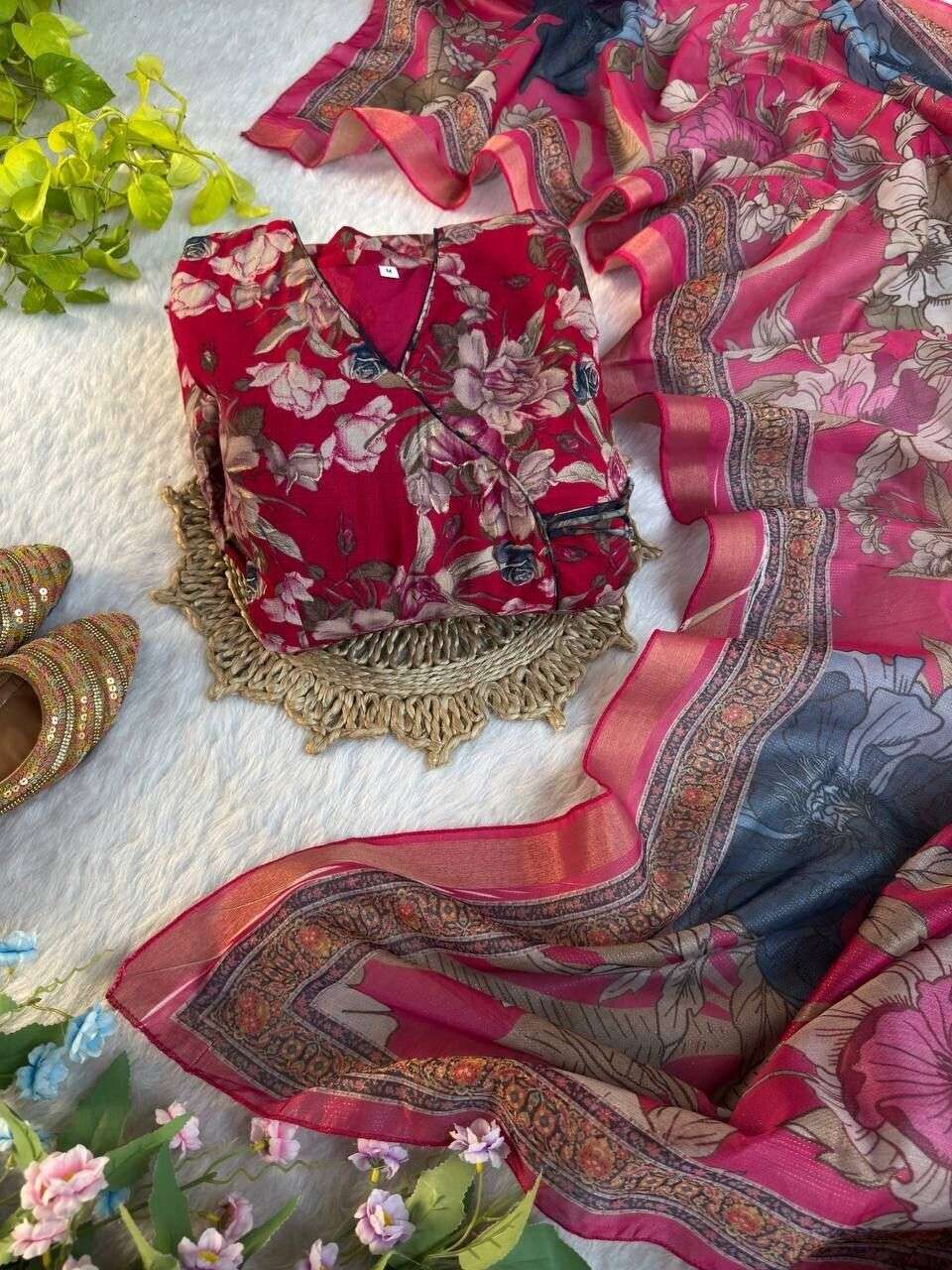 New indian Organza Taby Silk Anarkali Gown Print & Handwork - Ready to Wear