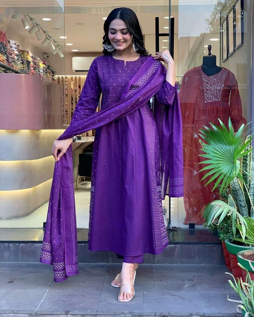 Cotton Indian Designer Bollywood Party Wear Anarkali Flared Gown duppatta