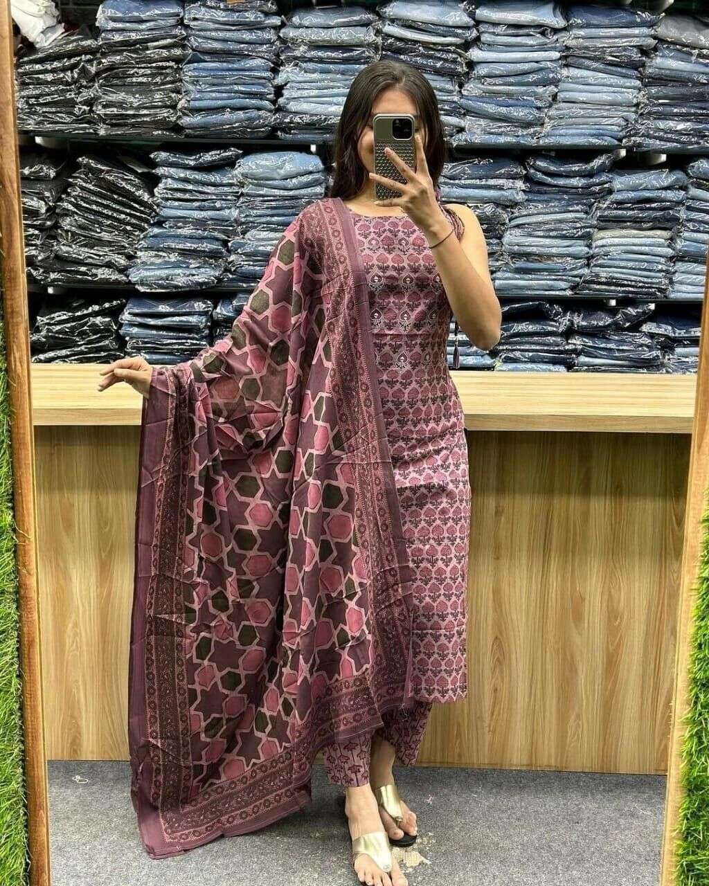 Ajrakh Salwar kameej cotton Straight Kurta Pant & Suit Women Partywear  Suit