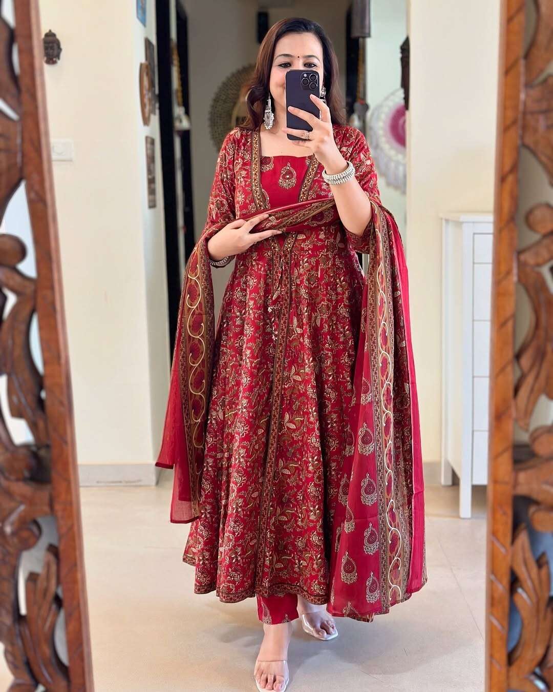 Cotton Women Anarkali Kurta Gown Pant Set Designer Salwar Kameez Readymade Suit