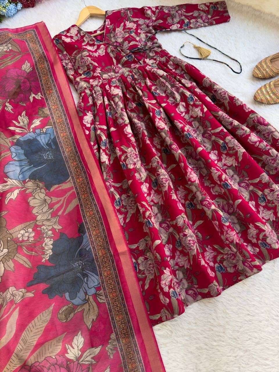 New indian Organza Taby Silk Anarkali Gown Print & Handwork - Ready to Wear