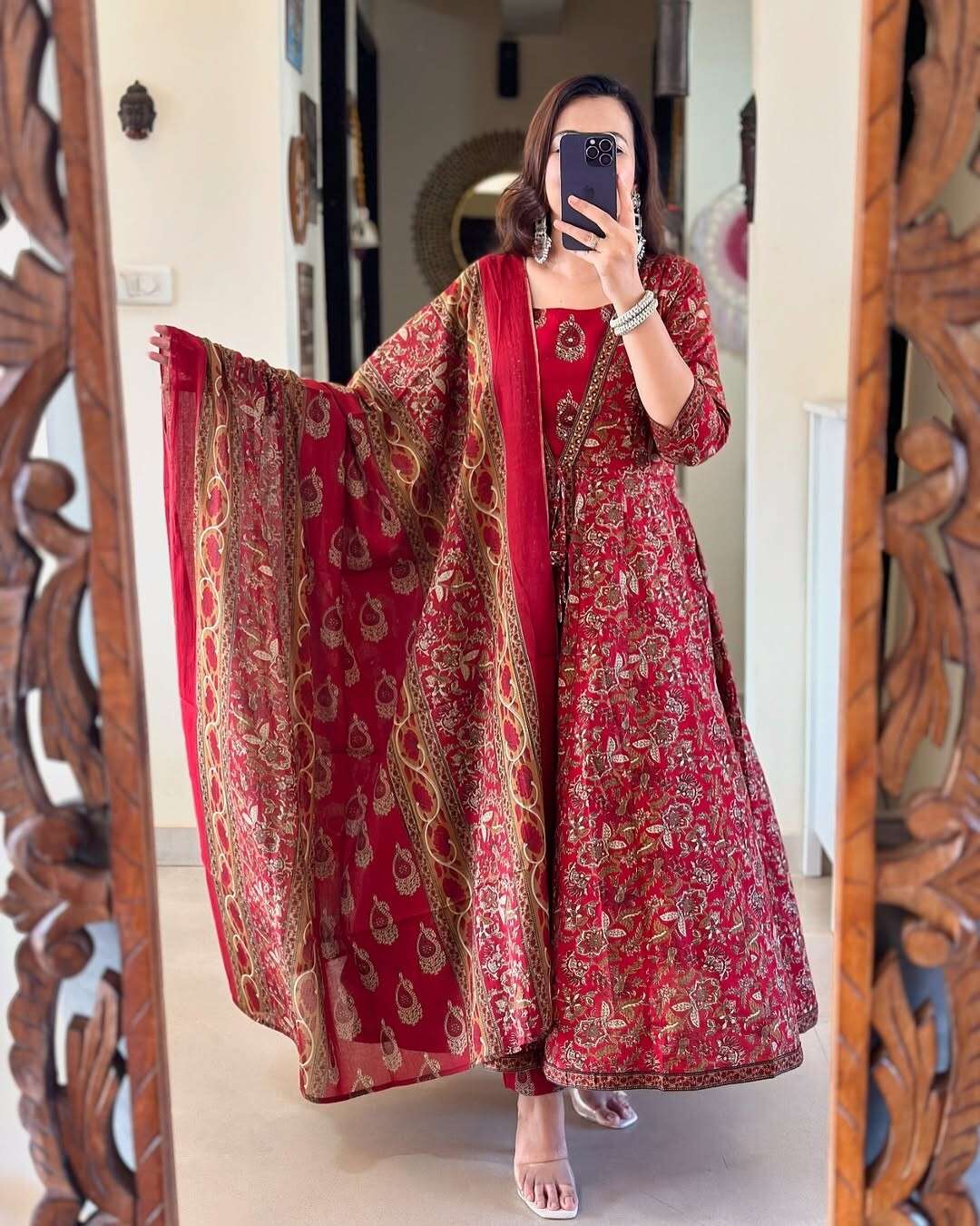 Cotton Women Anarkali Kurta Gown Pant Set Designer Salwar Kameez Readymade Suit