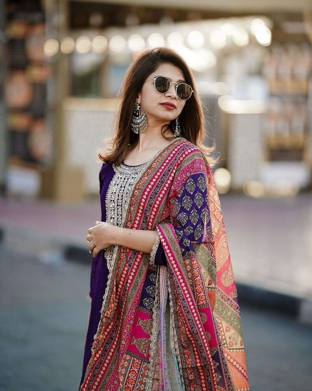 Elegant Chinon Silk Embroidered Sharara  Palazzo Suit Set – Party Wear Ensemble