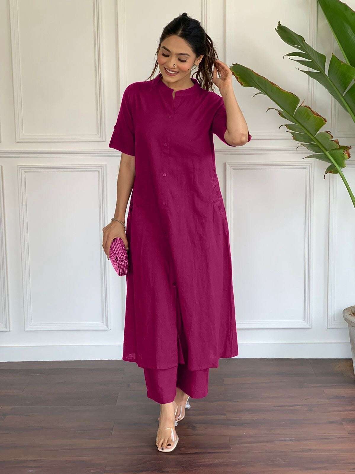 2 pcs Solid  Indian Salwar Kameez Readymade Suits Indian casual dress cotton