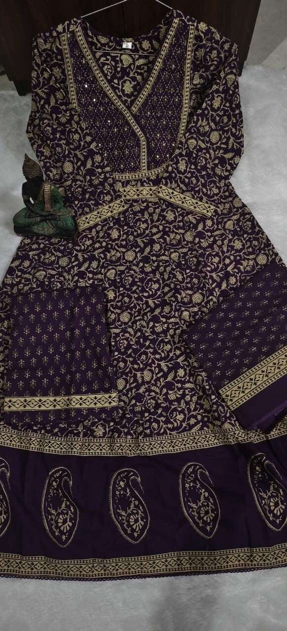 Pure handblocked anarkali full flared kurta with handwork Women's Cotton 3 pc