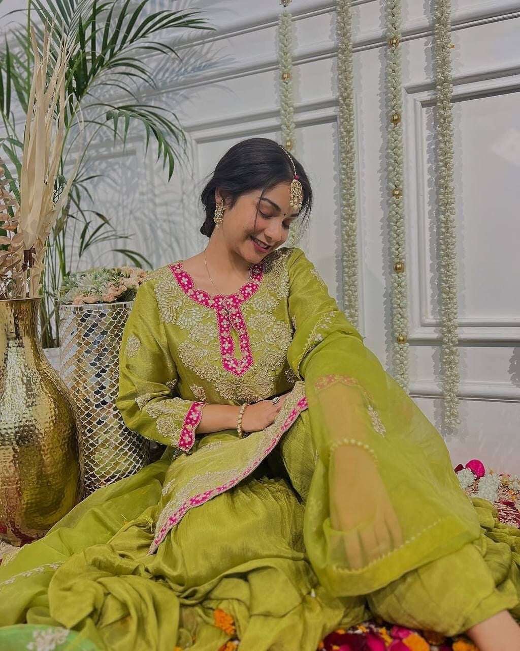 Faux Georgette Embroidered Salwar Kameez with Sharara & Dupatta - Ready to Wear