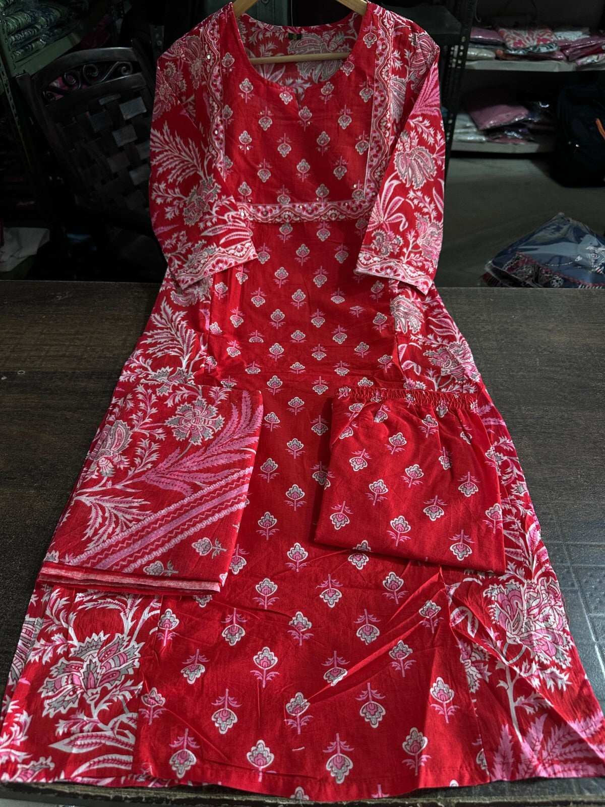 Embroided Floral Printed kurta Salwar Kameez Suit Set Indian Fabric Cotton 60