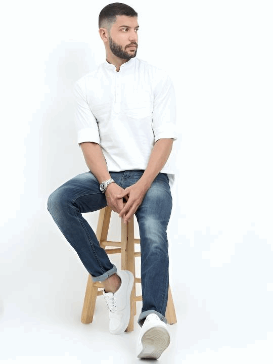 High Quality Men’s Short kurta Shirt Kurta Party Wear Solid White Plus Size