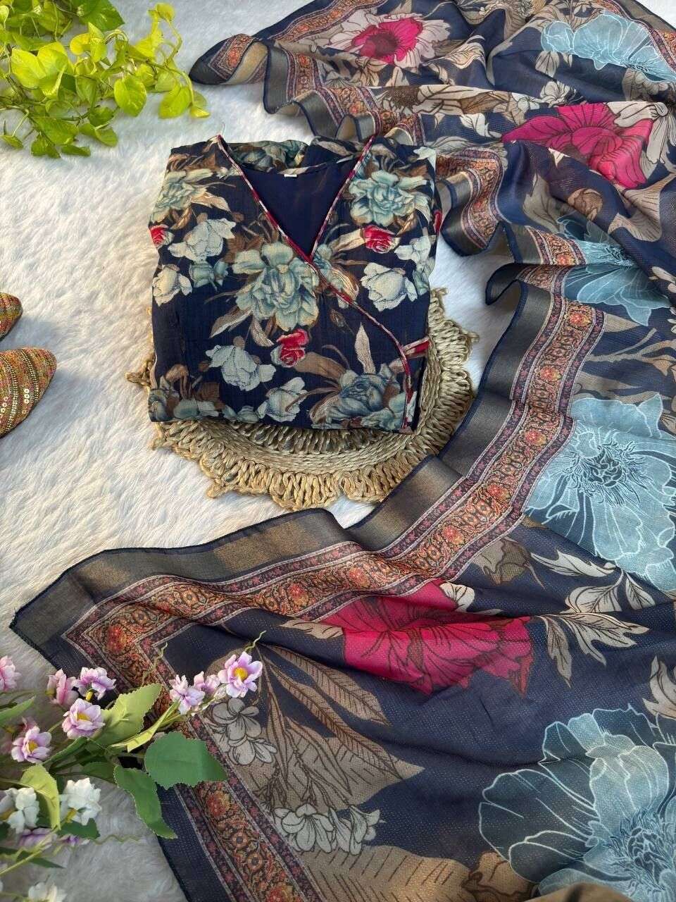New indian Organza Taby Silk Anarkali Gown Print & Handwork - Ready to Wear