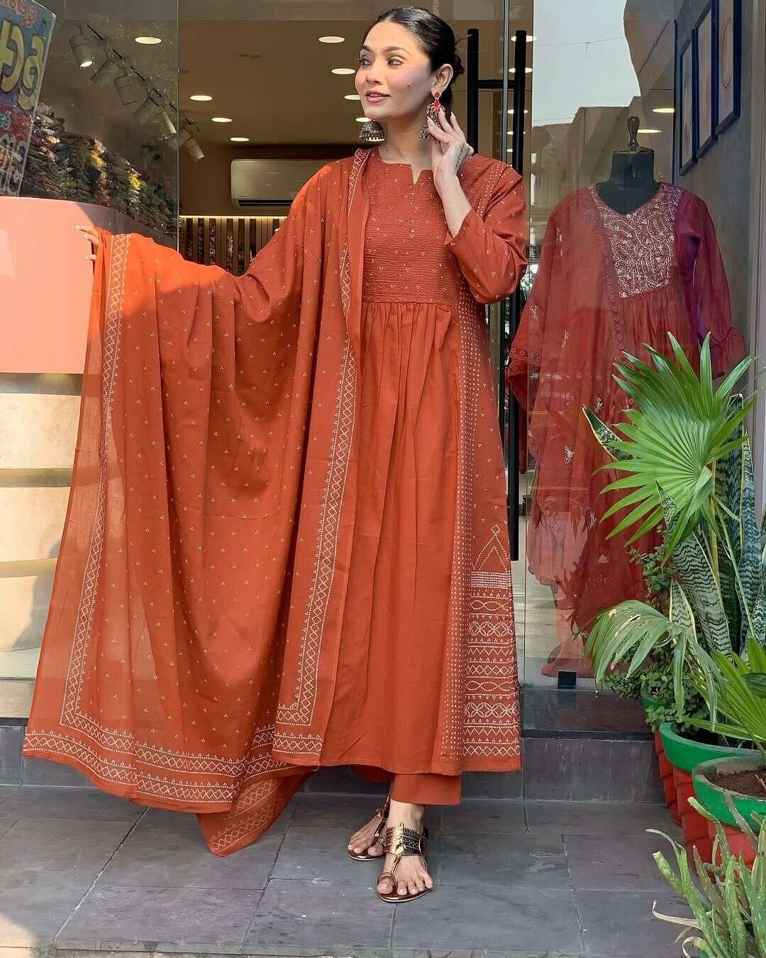 Cotton Indian Designer Bollywood Party Wear Anarkali Flared Gown duppatta
