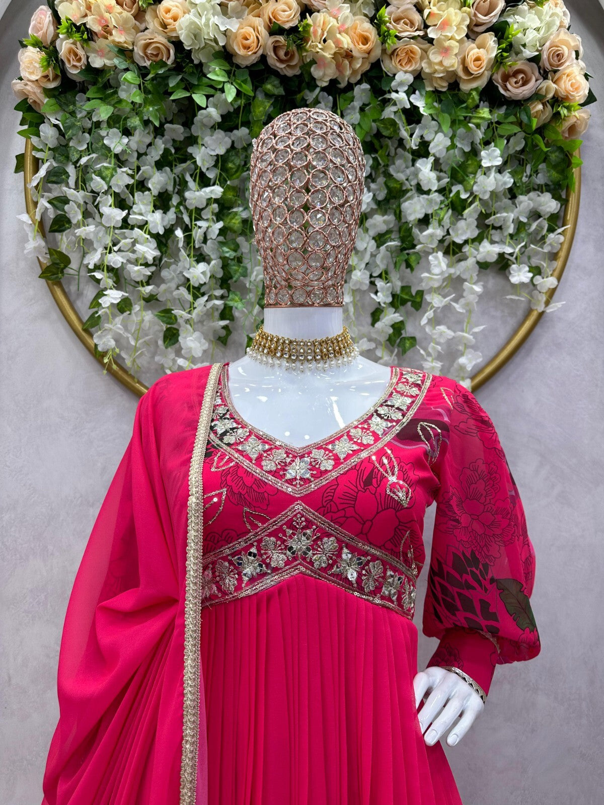 Designer Floral Faux Georgette Anarkali gown Flared Sleeves  Ready-to-Wear
